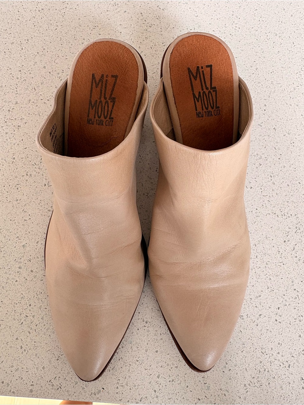 Miz Mooz Nude Leather Pointed Toe Slip-On Mules